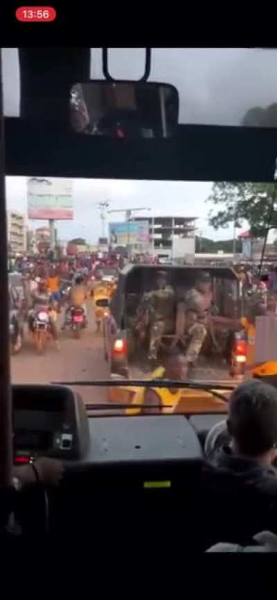 The Moroccan national football team&rsquo;s way to the airport in Guinea after the putsch