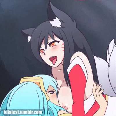 Ahri rubbing her tits in Sona's face
