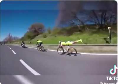 Italian cyclist Michael Guerra uses his knowledge of physics and aerodynamics to adopt a “plank” position to overtake his competitors