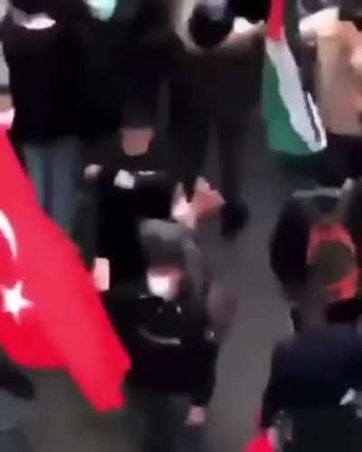 Protesters outside a synagogue in Germany yesterday