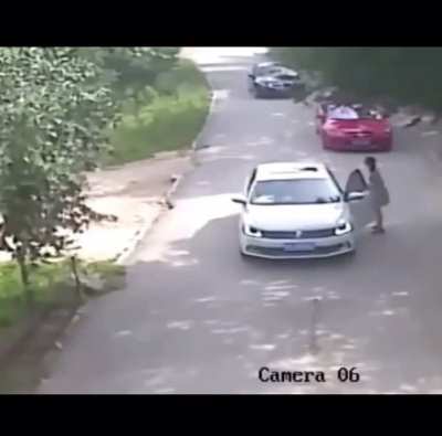 Woman gets out of car to argue with husband while at a Tiger Safari 
