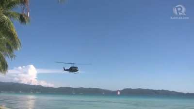 Philippine Air Force UH-1 "Hueys" enforcing the lockdown on a popular beach destination at the start of the Pandemic back in 2020 [video]