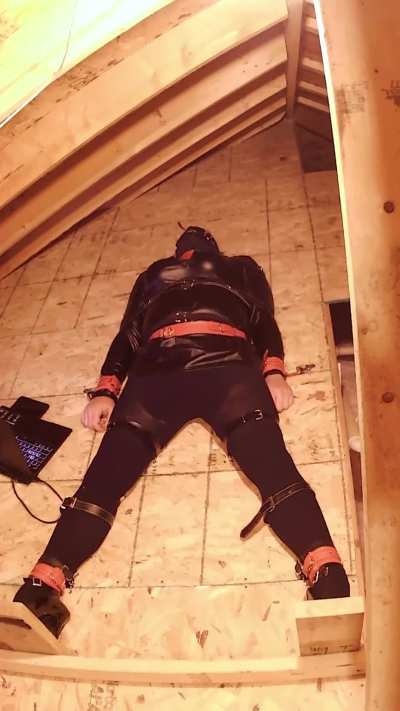 Strapped down and being shocked with chastity cage on.