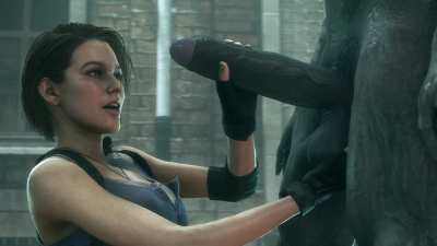 Jill weighs her stud's swollen sack to make sure he's ready for a thorough milking directly into her needy pussy [Resident Evil]