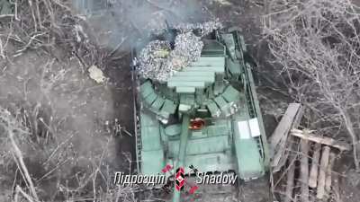 The Ukrainian drone unit "Shadow" destroys another Russian T-72B3M obr. 2022 MBT with US donated M67 grenades.