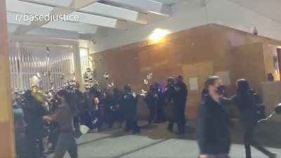 "Are you fucking kidding me?!" &mdash; Liberal/Democrat Antifa protestors shocked that their attack on a police station is repelled by police.