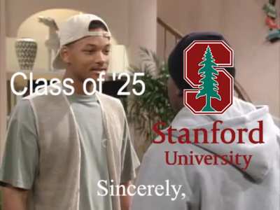 I know it's a bit late but I made a parody vid about college rejections this year