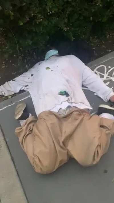 Found this dude in front for my job at 6am like this (he&rsquo;s alive and breathing he was taken to the hospital)