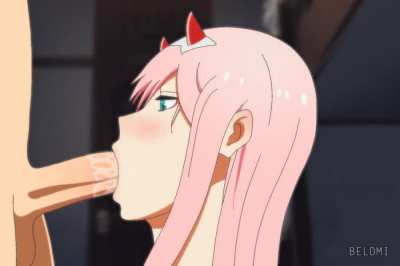 Zero Two sucking a big fat cock