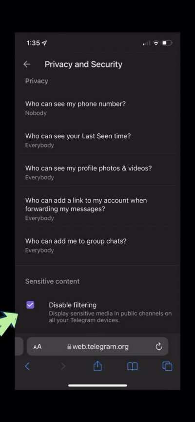 🚨The telegram isn&rsquo;t down, you have to toggle on &ldquo;show sensitive content&rdquo; hope this helps