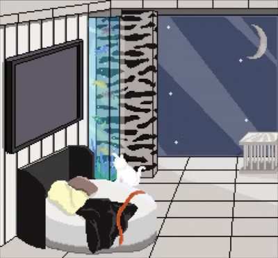 I did a pixel art of Jumin&rsquo;s penthouse!