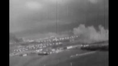 Film from Cameramen aboard Japanese Aircraft document the Attack on Pearl Harbor, first scene shows the bombing of Ford Island