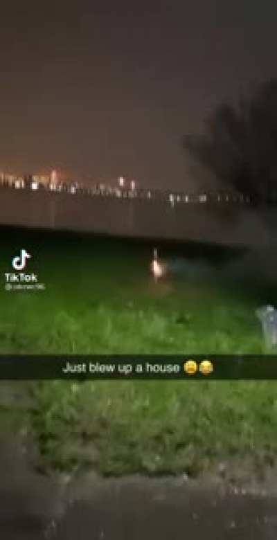Casually bombing a house with a firework. Cross Posting from r/AccidentalTerrorism, so thought it would belonge here.