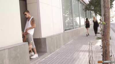 Sucking on The Street as People Walk By