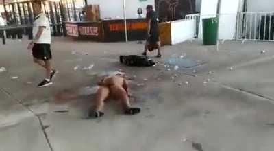 brawl in soccer match, no police were available in the stadium.