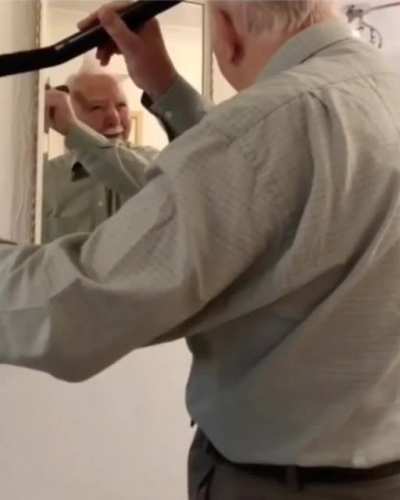 Grandpa found out he could do his hair with the vacuum cleaner!