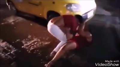 In a puddle