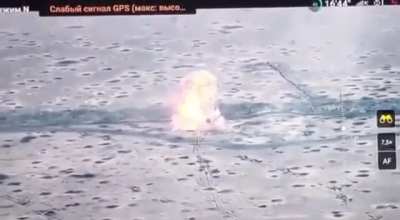Ukrainian Drone View Of A Russian Tank Being Destroyed.