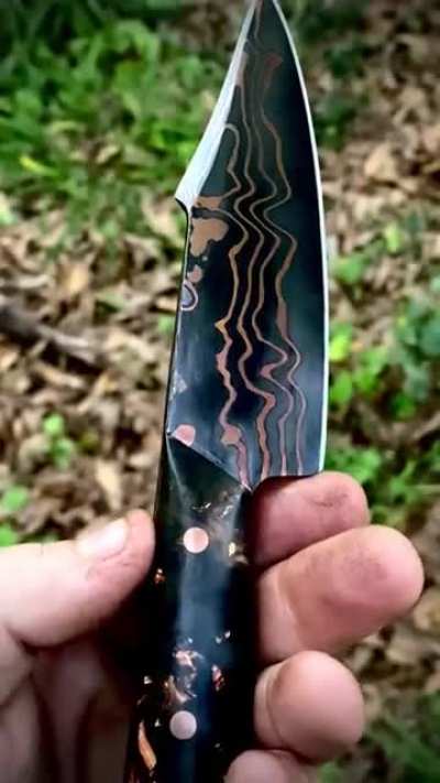 Finally finished up this 12 layer cu-mai knife I forged. I went with a CruforgeV core for it and if you haven&rsquo;t used this steel and you forge knives, you need to. It&rsquo;s an amazing steel.