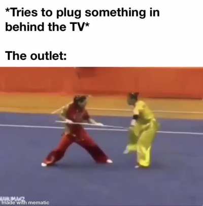 Person dodging spear
