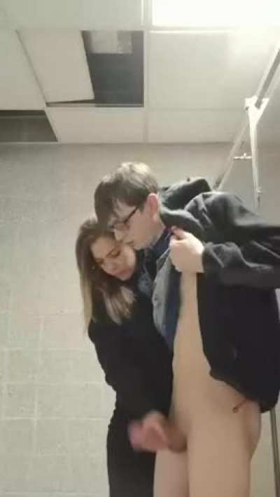 Cheerleader helping out the nerd