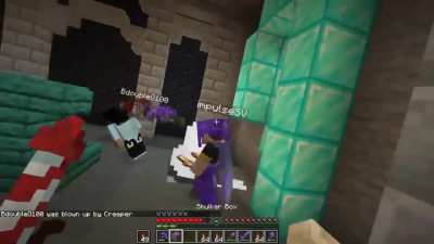 [We'll be right back] Suddenly, a creeper. Aww man!