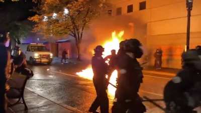 Portland - day 110. Molotov vs cops