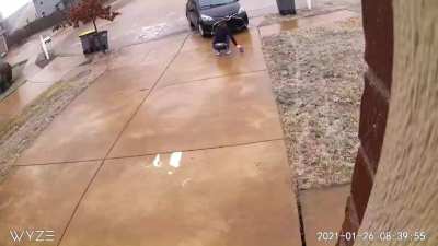 My attempt to gracefully navigate an icy driveway