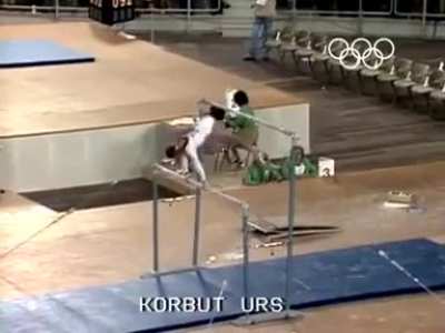 17 year old Soviet gymnast Olga Korbut stunned everyone with a move that is now known as the "Korbut flip" at the '72 Munich Olympics
