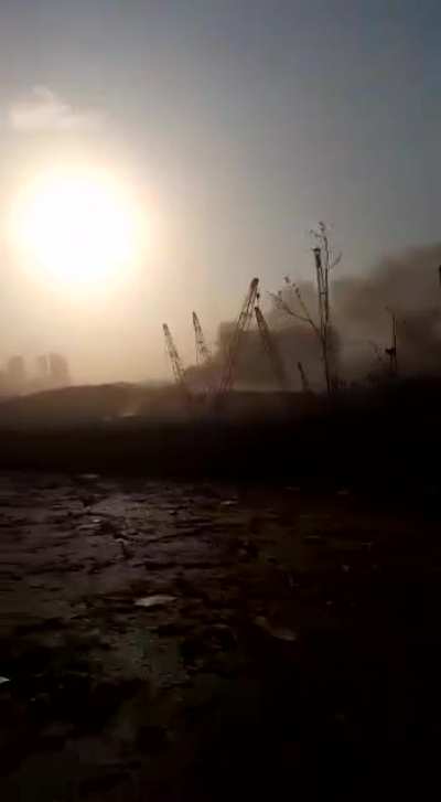 Aftermath of Multiple Explosions in Lebanon,Beirut. Destroyed buildings are visible, completely apocalyptic scene.