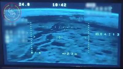 Well-aimed hit by an FPV drone set a Russian soldier on fire, near the village of Hryhorivka, Donetsk region. 02.2025. 56th Motorized Brigade