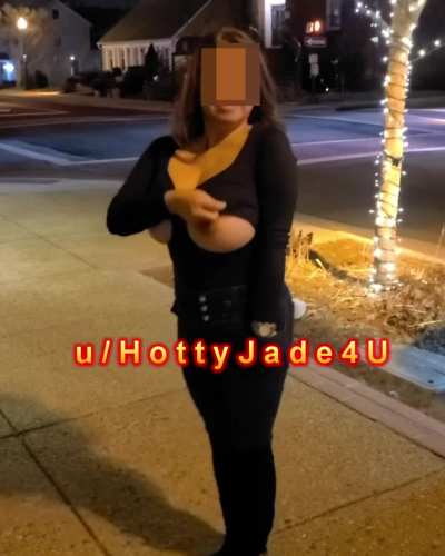 My bar and sidewalk flashing Asian boobies