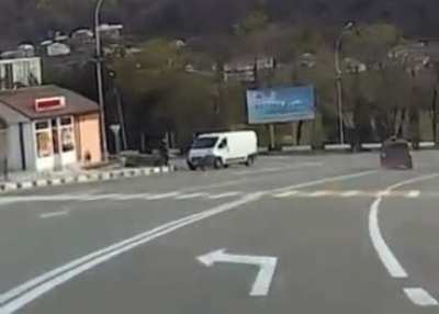 A dashcam records a tire coming off an SUV and knocking out a really unlucky guy