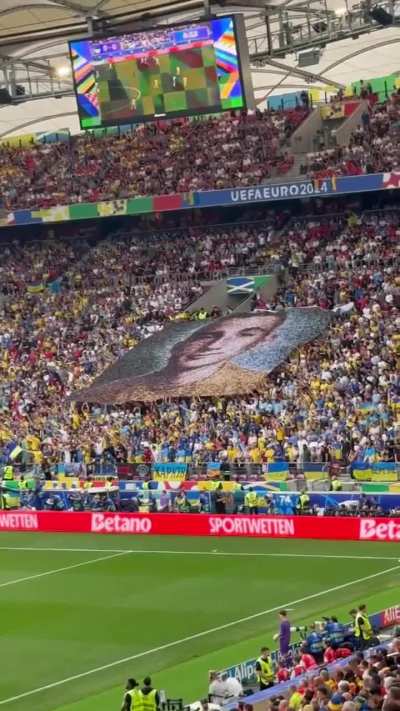 Fans honored fallen hero Nazariy "Hrienka" Hryntsevich by displaying a banner with his portrait at the EURO 2024 match between Ukraine and Belgium