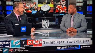 [highlight] during the NFL Network postgame show Chris Rose asks Maurice Jones-Drew if the Chiefs can ride the "D" (defense) to another superbowl