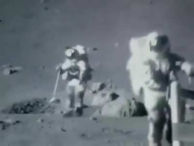 Sped up footage of astronauts on the surface of the moon