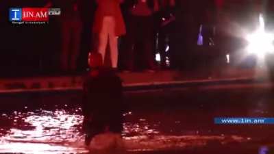Kanye West randomly decided to do a free concert in Yerevan Armenia and at the end of the concert he jumped in the lake&hellip; Everyone else jumped with him in the lake and he looked so happy. My favorite Kanye West moment
