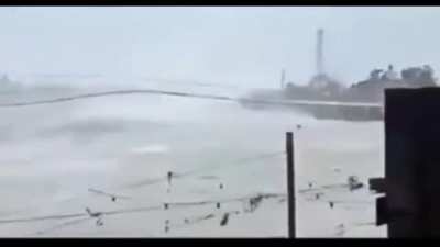 Hanging bridge during a typhoon