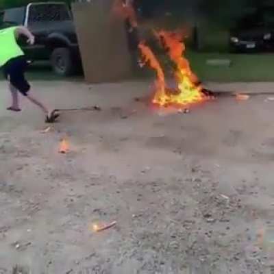 Next to a fire