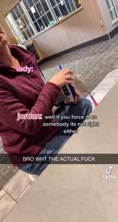 An adult homophobe sits with two young girls, questions if they&rsquo;re a couple and tries to force her religion on them.