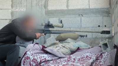 A Hamas militant snipes an Israeli soldier. Near Al-Zaytoun, Gaza, Palestine. Early May, 2024