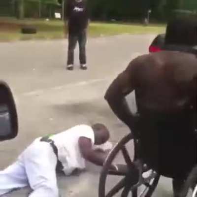 Wheelchair user teaches a lesson with beatdown
