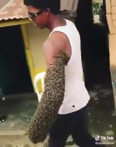 mano o cara ta com uma colmeia inteira no bra&ccedil;o