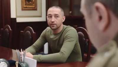 This is the same Ukrainian border guard, who told the russian warship to go fuck itself. Alive and well, back from captivity, receiving his medal !