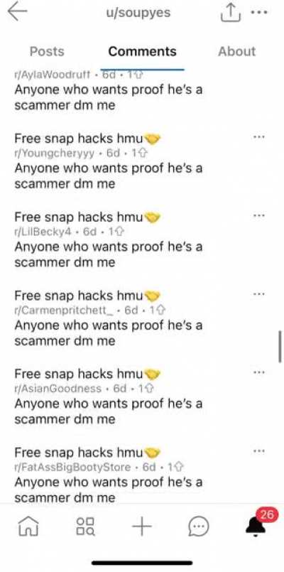 Be aware he on a streak just commenting random sc@m under people pictures and videos hes been doing it for over 30 days now