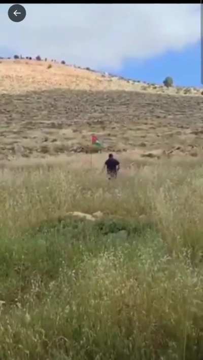 Israeli settler kicks the Palestinian flag in the west bank , turns out it's an IED , 21 April 2024 