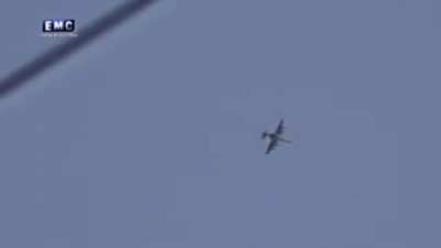 The moment the FSA hit a russian warplane with anti aircraft fire. Eastern Idlib, Syria 2-1-2018.