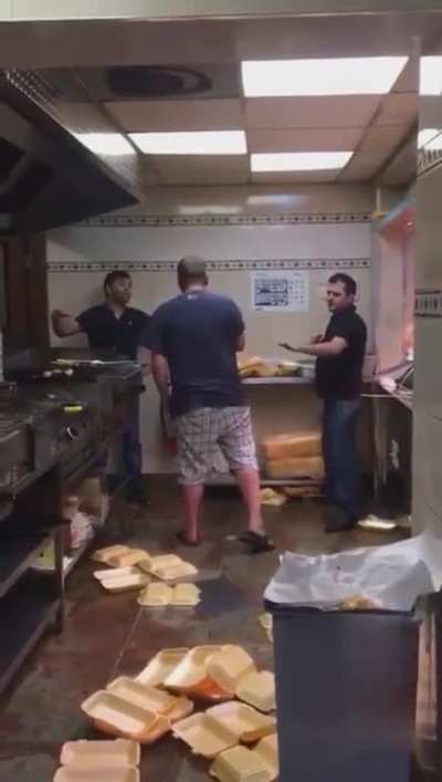 Refuses to leave the kitchen area and proceeds to scrap with staff
