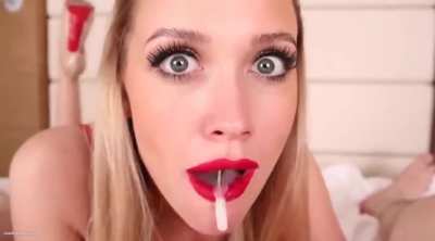 Hot Red-Lipstick Escort Takes an Oral Creampie &amp;amp; Swallows a Mouthful of Spunk
