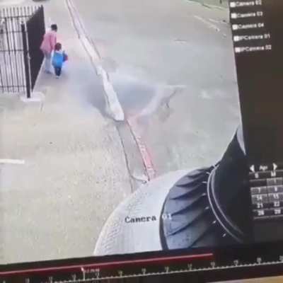 Kids jump at the same time throwing their guardian